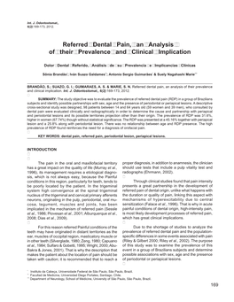 Referred Dental Pain, an Analysis of Their Prevalence and Clinical Implication