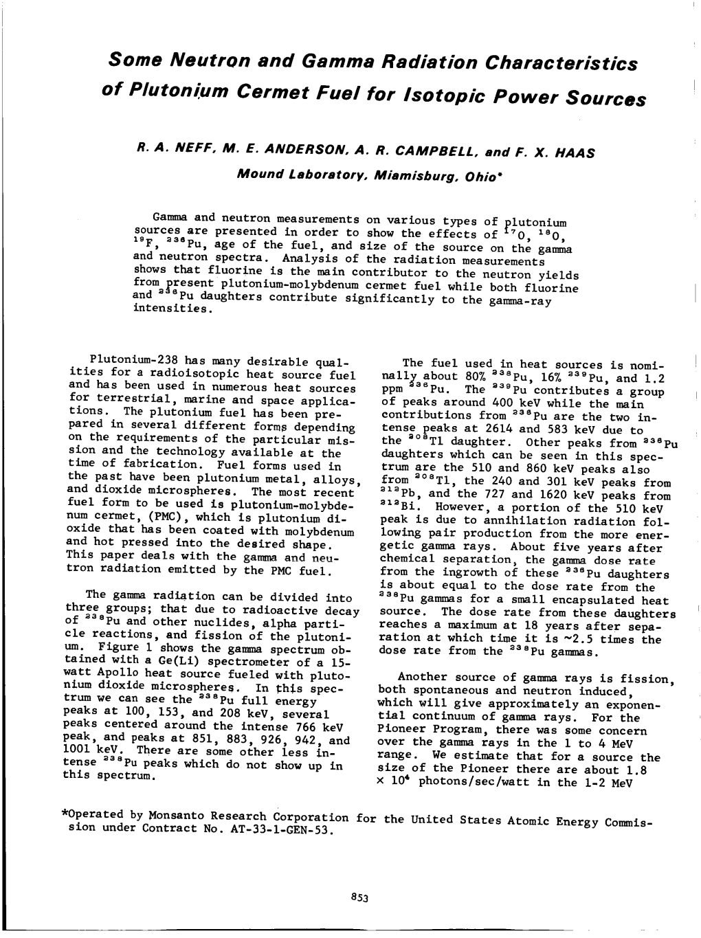 Some Neutron and Gamma Radiation Characteristics of Plutonium Cermet