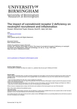 The Impact of Cannabinoid Receptor 2 Deficiency on Neutrophil Recruitment and Inflammation Hussain, Mohammed Tayab; Greaves, David R.; Iqbal, Asif Jilani