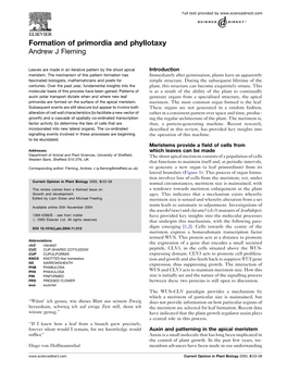 Formation of Primordia and Phyllotaxy Andrew J Fleming