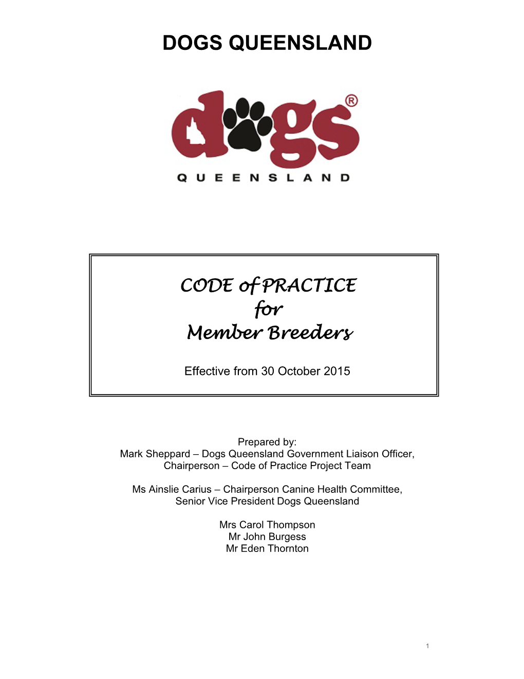 CODE of PRACTICE for Member Breeders