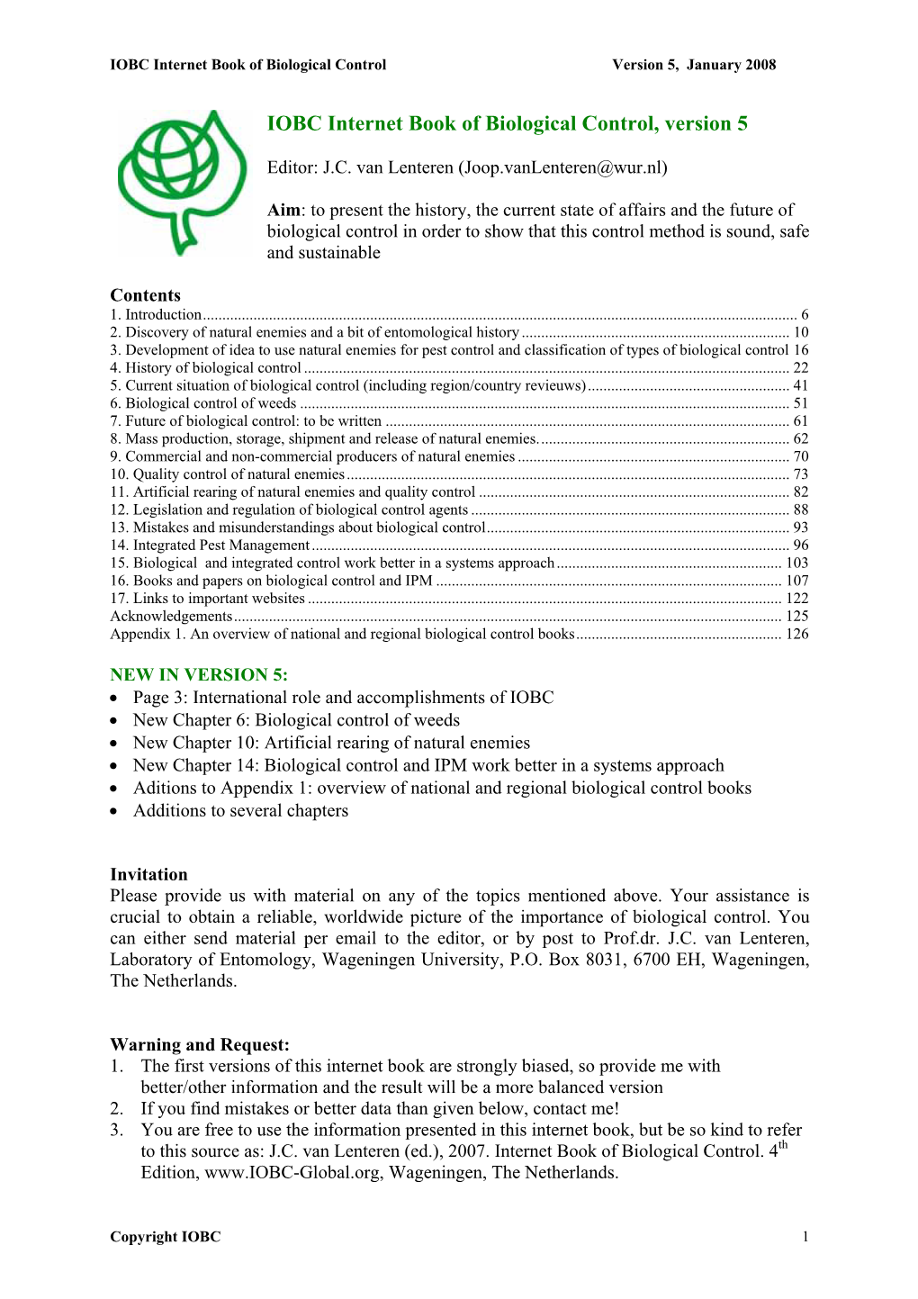 IOBC Internet Book of Biological Control – Draft September 2005