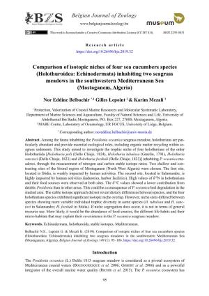 Holothuroidea: Echinodermata) Inhabiting Two Seagrass Meadows in the Southwestern Mediterranean Sea (Mostaganem, Algeria)