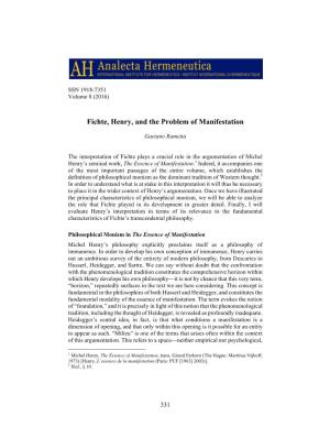Fichte, Henry, and the Problem of Manifestation