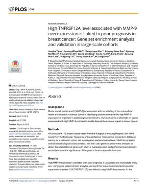 High TNFRSF12A Level Associated with MMP-9 Overexpression Is