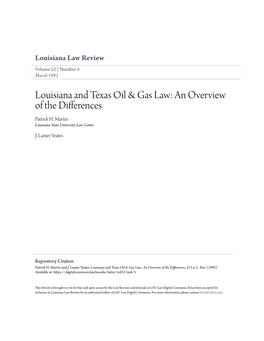 Louisiana and Texas Oil & Gas Law: an Overview of the Differences