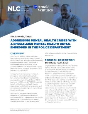 San Antonio, Texas: Addressing Mental Health Crises with a Specialized Mental Health Detail Embedded in the Police Department