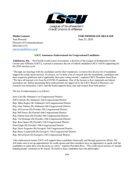 LSCU Announces Endorsements for Congressional Candidates