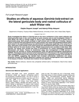 Studies on Effects of Aqueous Garcinia Kola Extract on the Lateral Geniculate Body and Rostral Colliculus of Adult Wistar Rats