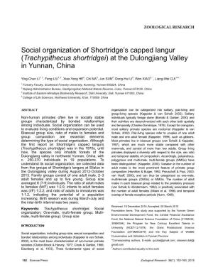 Social Organization of Shortridge's Capped Langur (Trachypithecus