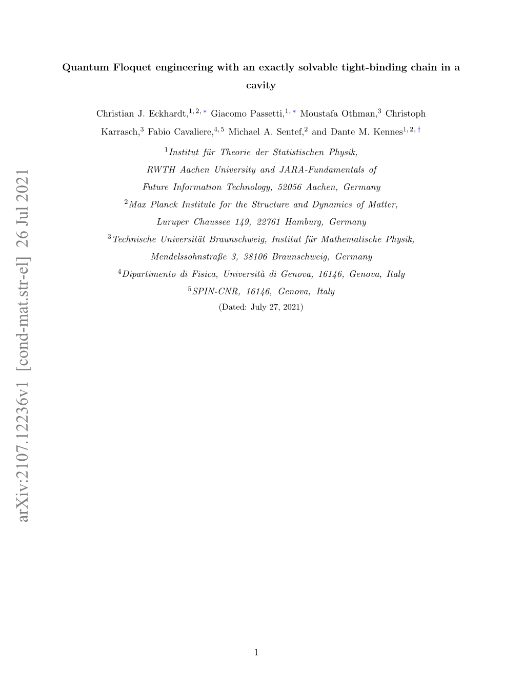 Quantum Floquet Engineering with an Exactly Solvable Tight-Binding Chain in a Cavity