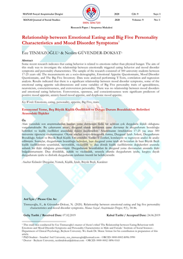 Relationship Between Emotional Eating and Big Five Personality Characteristics and Mood Disorder Symptoms1