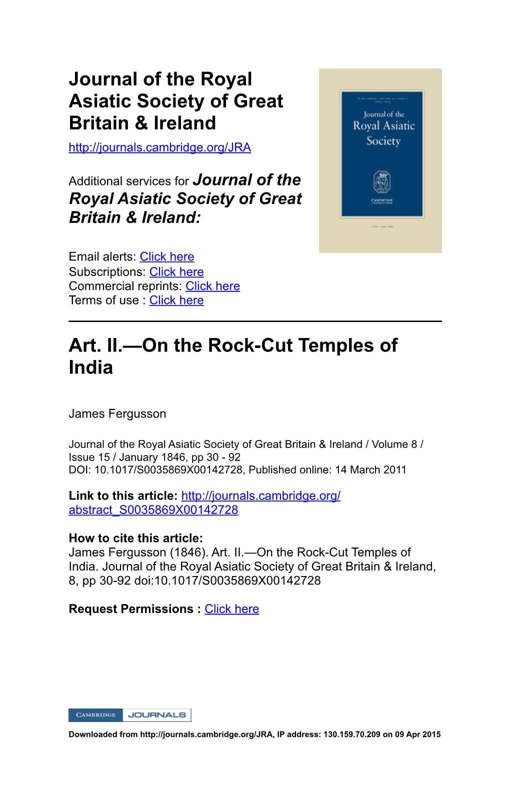 On the Rock-Cut Temples of India