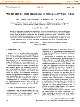 Molten-Globule’ State Accumulates in Carbonic Anhydrase Folding