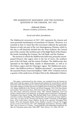 The Makhnovist Movement and the National Question in the Ukraine, 1917–1921