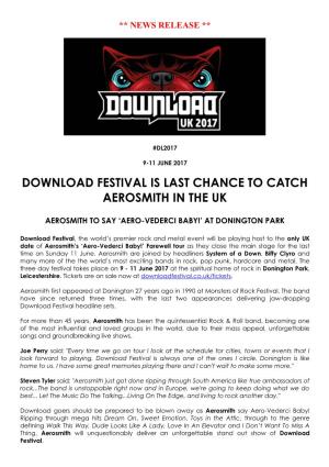 Download Festival Is Last Chance to Catch Aerosmith in the Uk