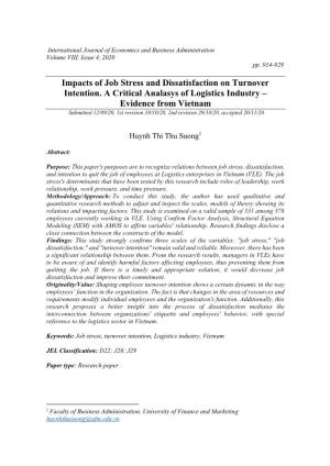 Impacts of Job Stress and Dissatisfaction on Turnover Intention