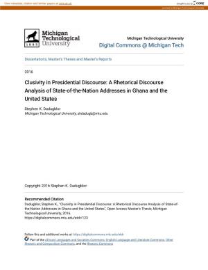 Clusivity in Presidential Discourse: a Rhetorical Discourse Analysis of State-Of-The-Nation Addresses in Ghana and the United States