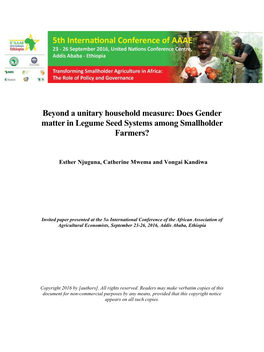 Does Gender Matter in Legume Seed Systems Among Smallholder Farmers?
