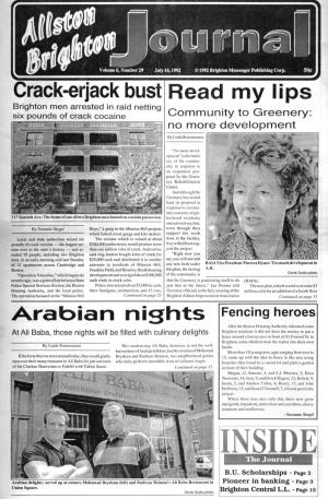 Crack-Erjack Bust Read My Lips Brighton Men Arrested in Raid Netting Six Pounds of Crack Cocaine Community to Greenery: I No More Development