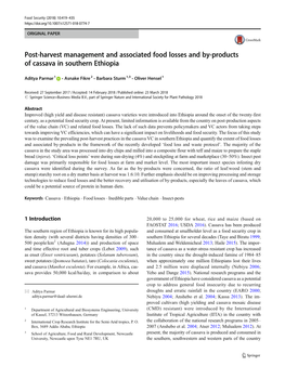 Post-Harvest Management and Associated Food Losses and By-Products of Cassava in Southern Ethiopia