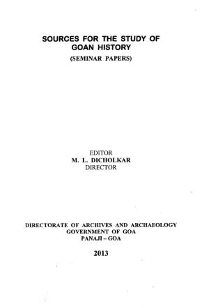 Sources for the Study of Goan History (Seminar Papers)