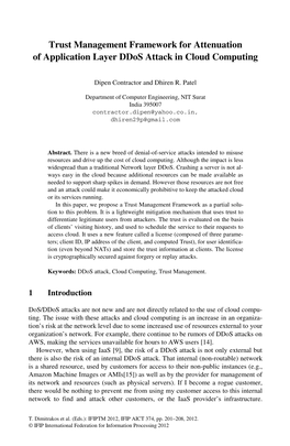 Trust Management Framework for Attenuation of Application Layer Ddos Attack in Cloud Computing