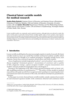 Classical Latent Variable Models for Medical Research