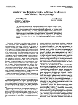 Impulsivity and Inhibitory Control in Normal Development and Childhood Psychopathology