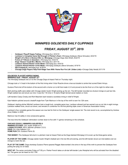 Winnipeg Goldeyes Daily Clippings Friday, August 23