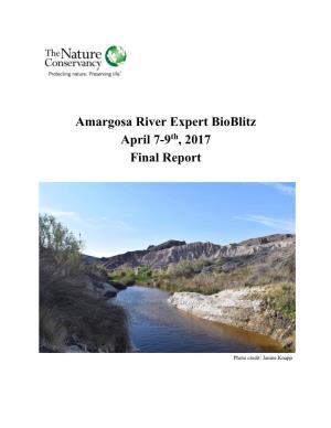 Amargosa River Expert Bioblitz April 7-9 , 2017 Final Report
