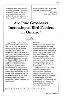 Are Pine Grosbeaks Increasing at Bird Feeders in Ontario?