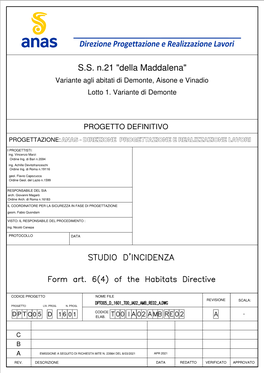 S.S. N.21 "Della Maddalena" Variante Agli Abitati Di Demonte, Aisone E Vinadio Lotto 1