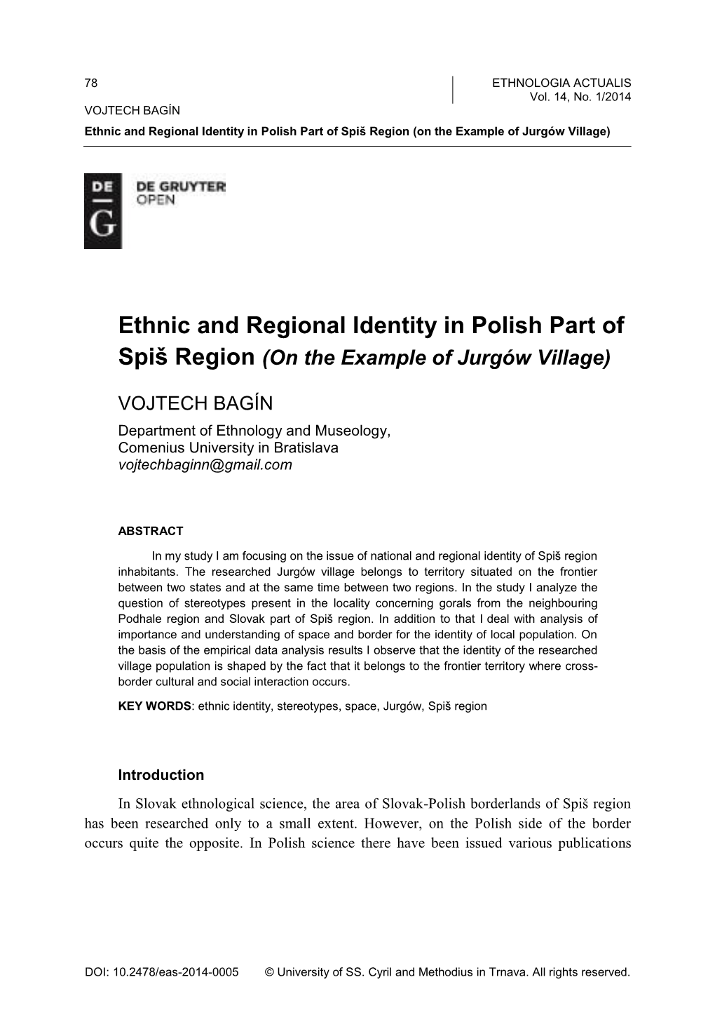 Ethnic and Regional Identity in Polish Part of Spiš Region (On the Example of Jurgów Village)