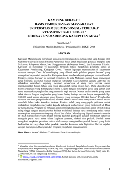Kampung Burasa’ : Basis Pemberdayaan Masyarakat Universitas Muslim Indonesia Terhadap Kelompok Usaha Burasa’ Di Desa Je’Nemadinging Kabupaten Gowa 1