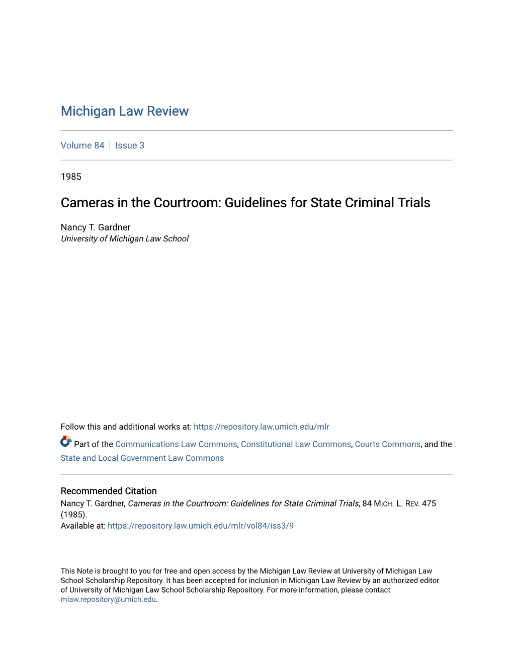 Cameras in the Courtroom: Guidelines for State Criminal Trials