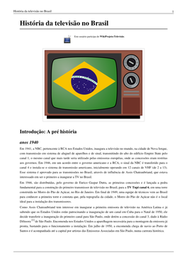 História Da Televisão No Brasil 1 História Da Televisão No Brasil