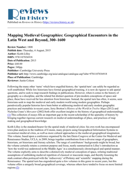 Mapping Medieval Geographies: Geographical Encounters in the Latin West and Beyond, 300–1600