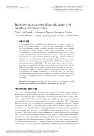 Transformative Cosmopolitan Education and Gandhi's Relevance
