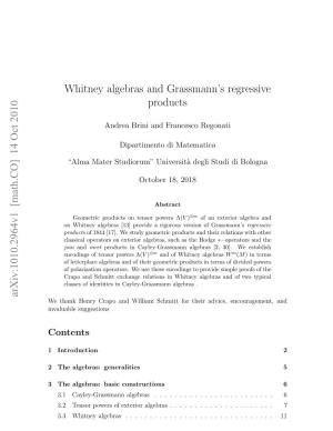 Whitney Algebras and Grassmann's Regressive Products
