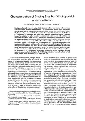Characterization of Binding Sites for H-Spiroperidol in Human Retina