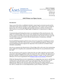 March 13, 2019 AMS Primer on Open Access