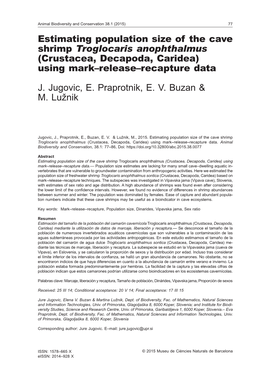 Estimating Population Size of the Cave Shrimp Troglocaris Anophthalmus (Crustacea, Decapoda, Caridea) Using Mark–Release–Recapture Data