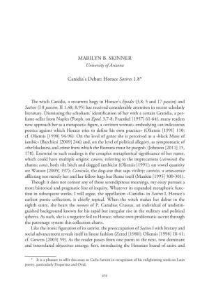 MARILYN B. SKINNER Canidia's Debut: Horace Satires 1.8*