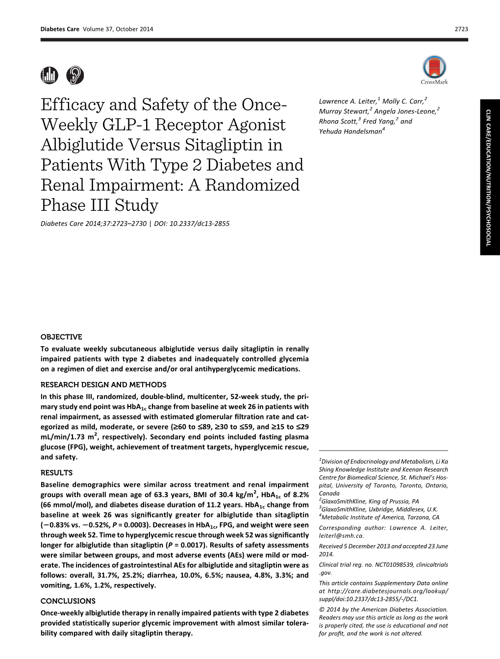 Weekly GLP-1 Receptor Agonist Albiglutide Versus