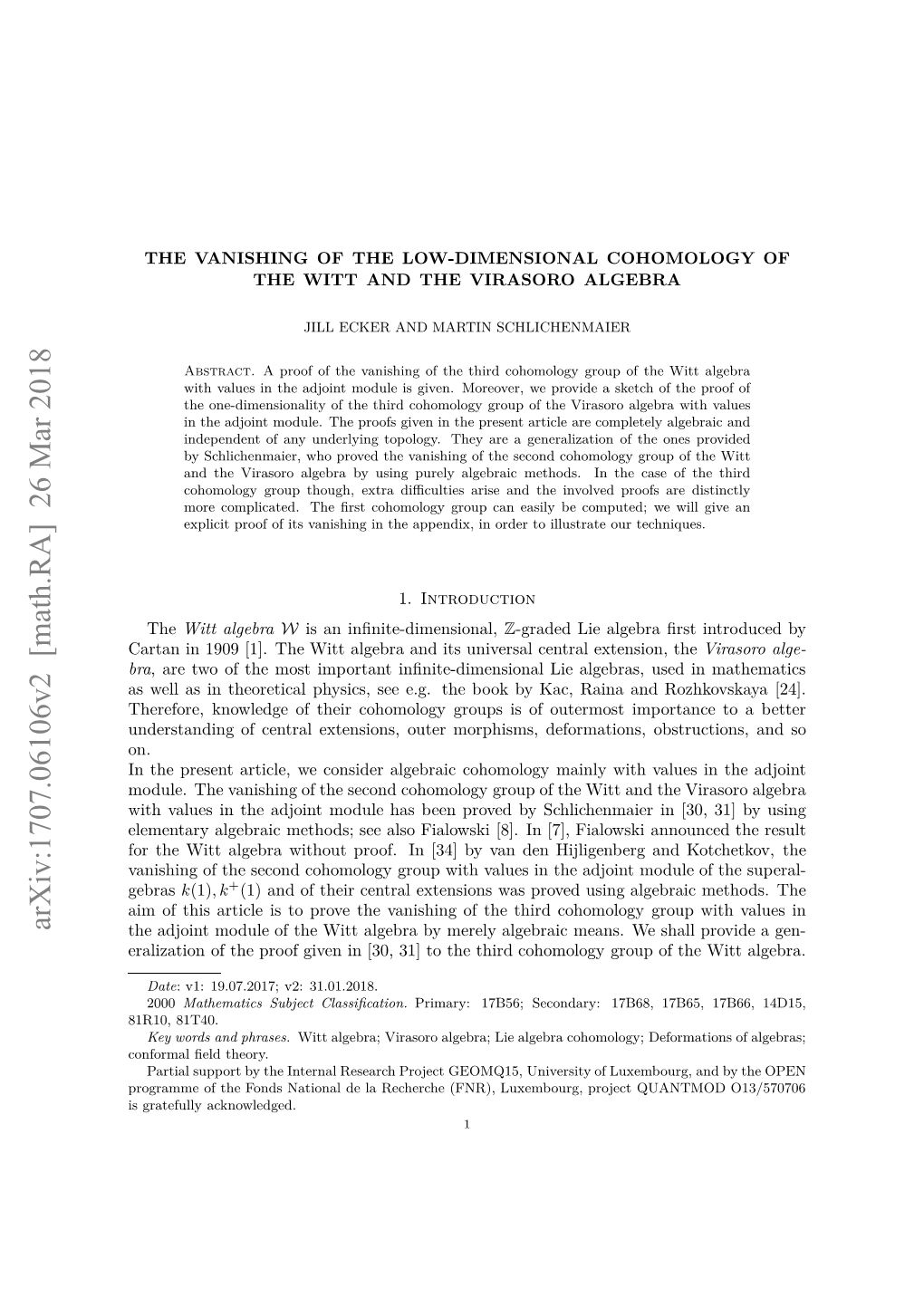 Arxiv:1707.06106V2 [Math.RA] 26 Mar 2018 Atni 99[] H Itagbaadisuieslcentra Universal Its and Algebra Witt the [1]