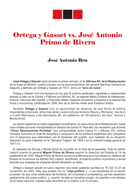 Ortega Y Gasset Vs. José Antonio Primo De Rivera