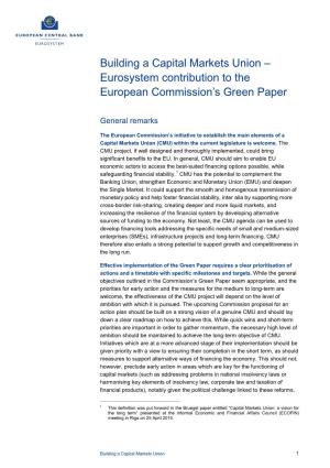 Building a Capital Markets Union – Eurosystem Contribution to the European Commission’S Green Paper