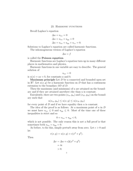 23. Harmonic Functions Recall Laplace's Equation