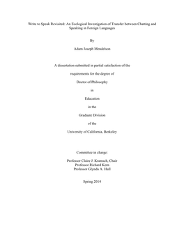 An Ecological Investigation of Transfer Between Chatting and Speaking in Foreign Languages